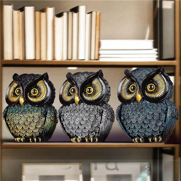 Owl Statue Home Decor Small Owl Figurines Shelves Decorations for Home - Picture 6 of 7